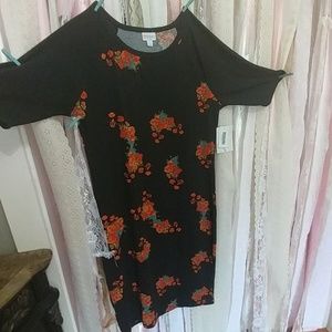 LuLaRoe Julia dress, fitted, floral, black, large